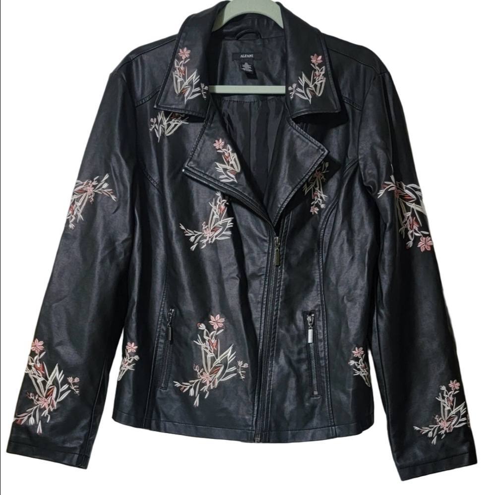 ALFANI embroidered Vegan Leather Coat XL. Floral, Oriental, Animal-friendly🤗 - Picture 4 of 10